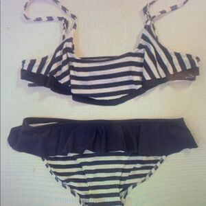 Striped Bikini Set with Ruffle Details